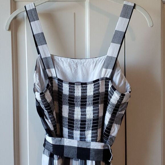 LOFT GINGHAM CHECK PLAID JUMPSUIT BLACK WHITE SIZE MEDIUM - Picture 6 of 12